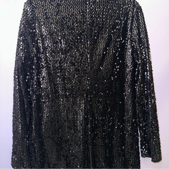 Express Sequin Horsebit Scoop Neck Long Sleeve Mini Dress in Black - Picture 12 of 12
